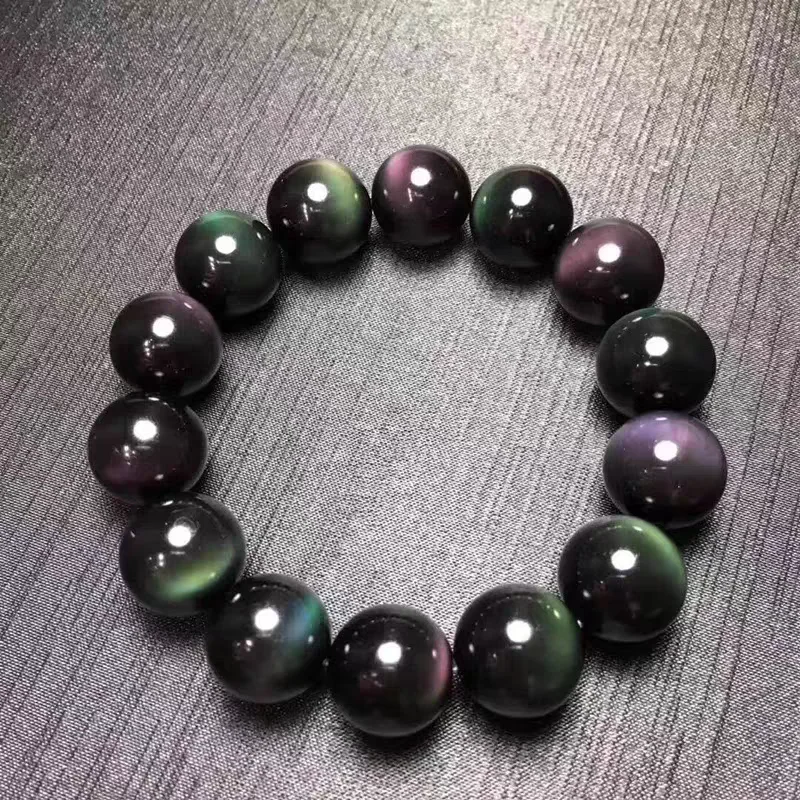 Natural Black Obsidian Bracelet Jewelry 16mm Women Men Stretch Rainbow Light Natural Stone Rectangle Bead Bangle AAAAAA