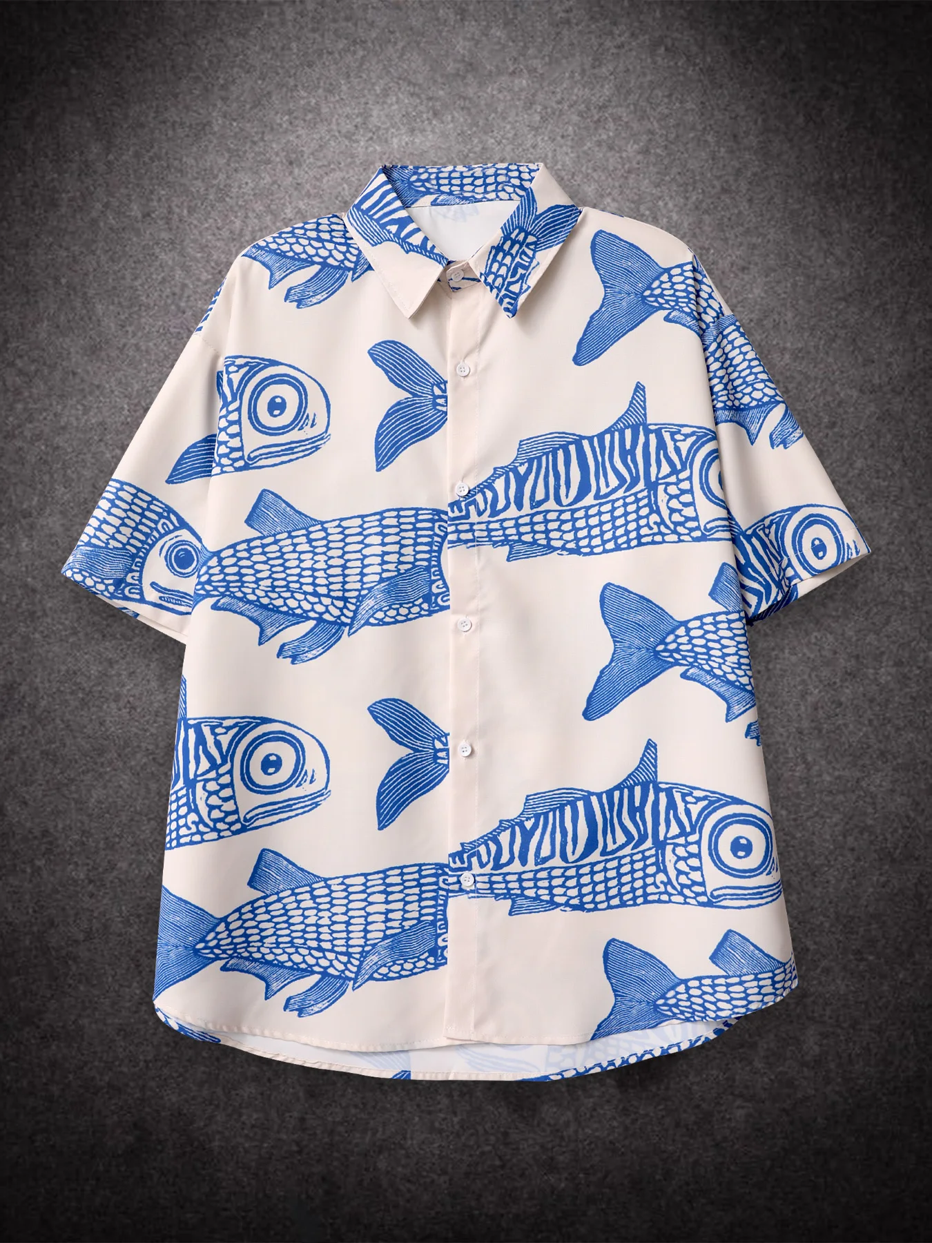 Oversized American Style Fried Street Fashion Small Fish Print New Personalized Mens Shorts Casual Shirts For Summer