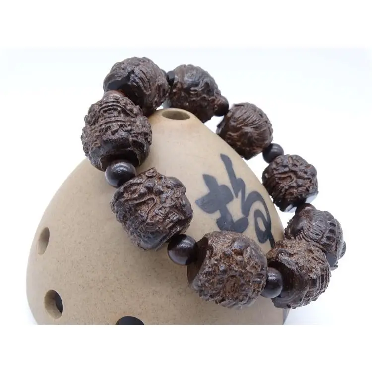 9pcs Blackwood Carved Pixiu Bracelet Eaglewood the Eighteen Disciples of the Buddha Beads Bracelet for Men and Women wood beads