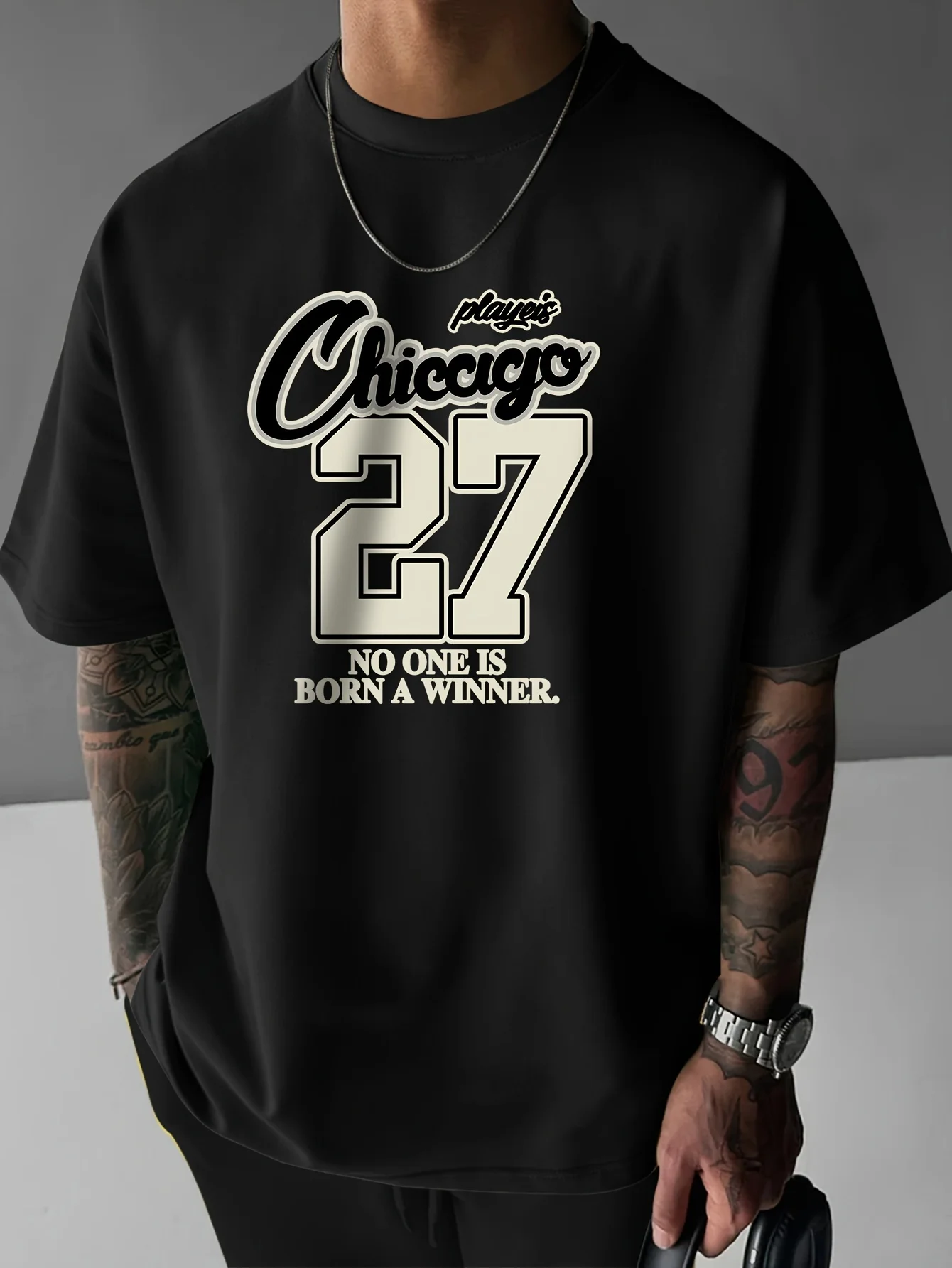 

100% Cotton Men's T-shirt Breathable Casual Fashion Chicago 27 Printed Short Sleeved Round Neck Top