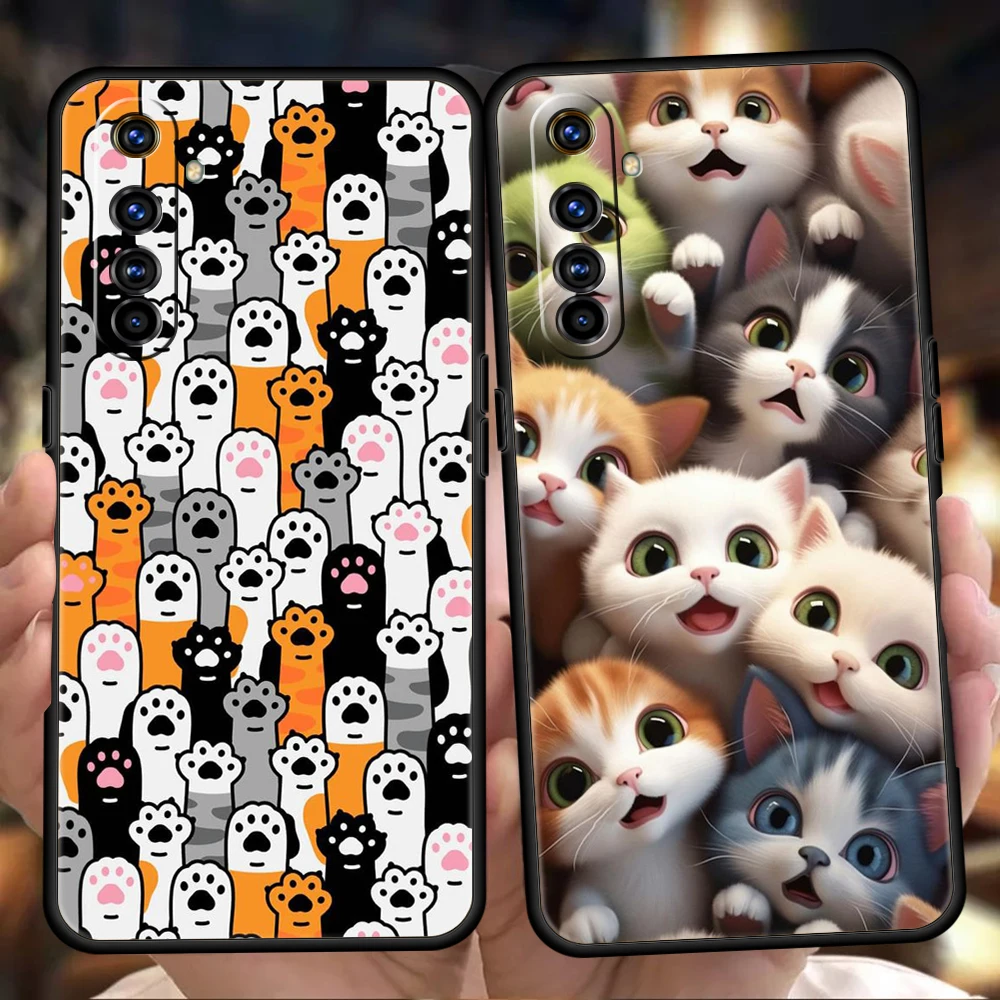 Cartoon Cute Cat Phone Case for Realme 8 9 Pro Plus 8i 9i 6 7 GT2 C21 C25 C3 C11 11 Pro 5G Plus Shockproof Silicone Shell Capas