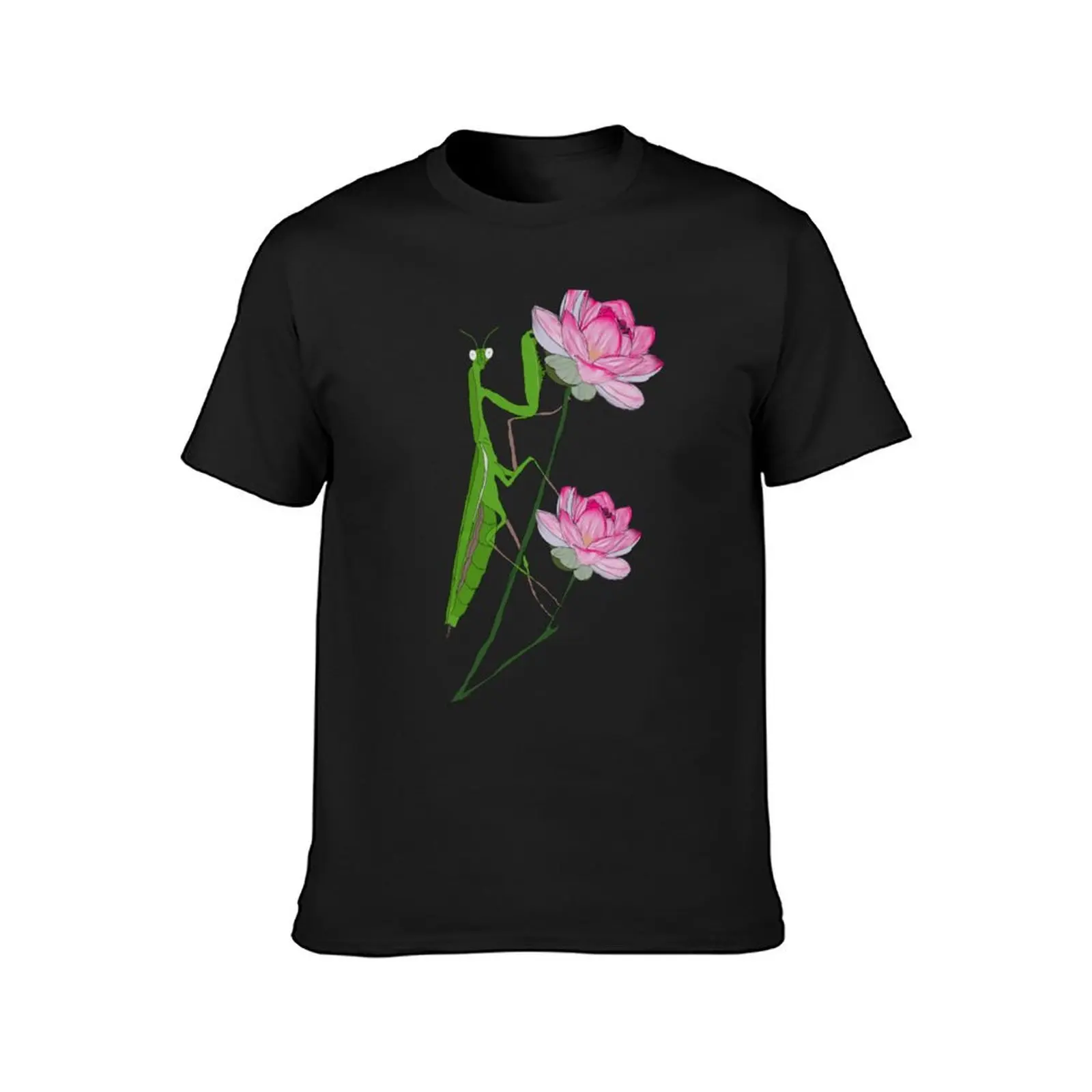 Praying Mantis on Lotus Flower T-Shirt plus sizes korean fashion t shirt men