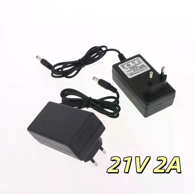 1Pcs EU Plug 21V Lithium Battery Charger 1A 2A For 18V Electric Drill Polishing Machine Lawn Mower Intelligent Power Adapter