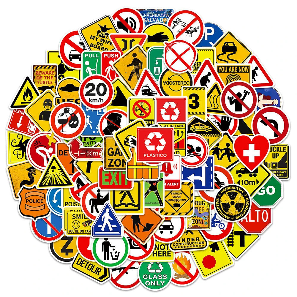 10/30/50/100pcs Cartoon Danger Warning Sign Stickers Banning Pattern Decal DIY Stationery Laptop Suitcase Funny Graffiti Sticker