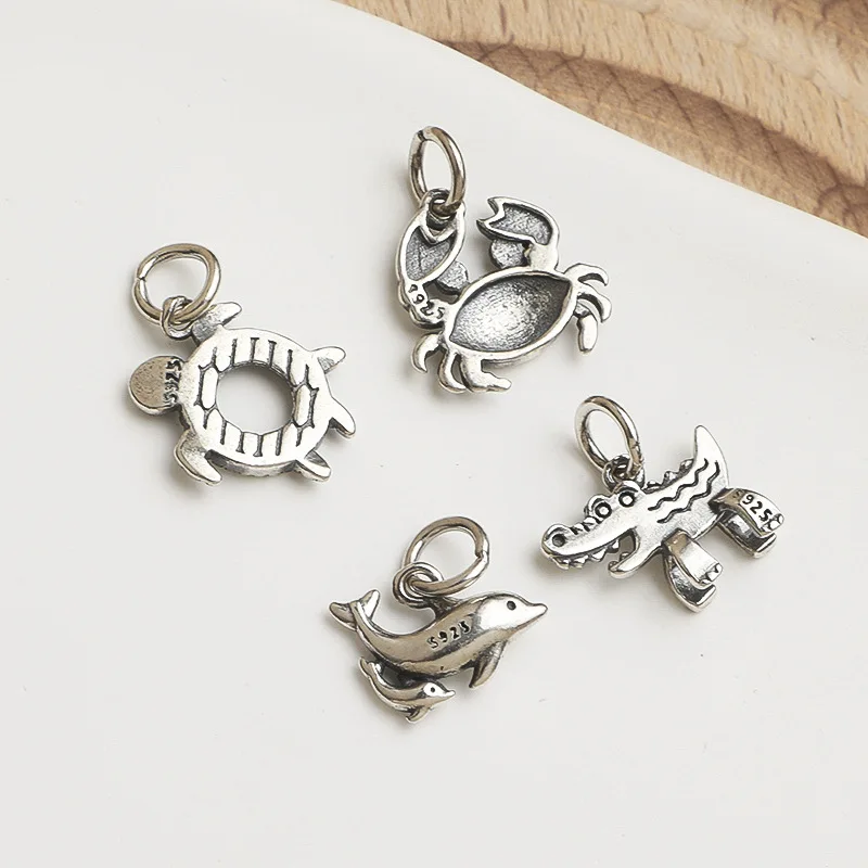 925 Sterling Silver Cute Turtle/Crab/Dolphin/Crocodile Marine Charms Decoration Jewelry Silver Pendnats DIY Necklace Bracelets