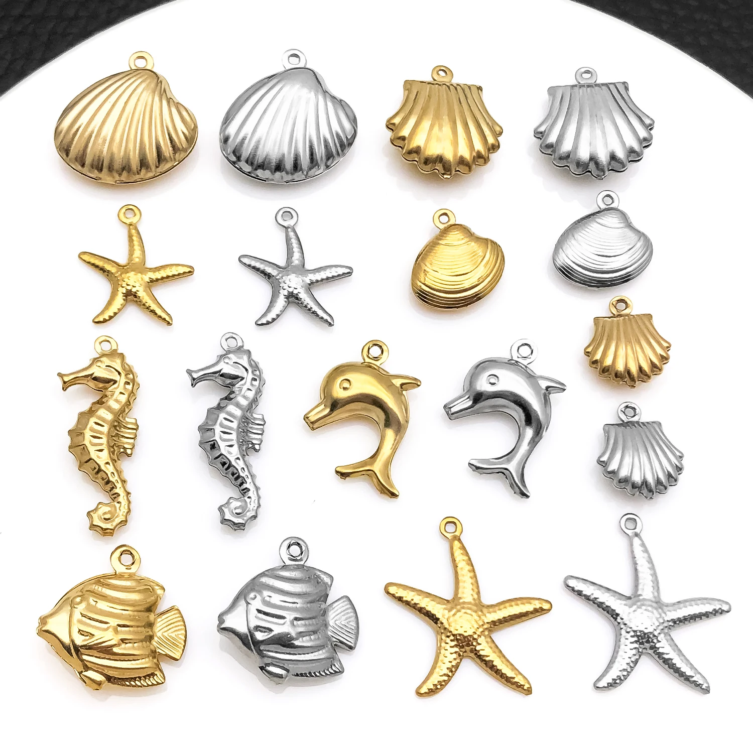 20pcs Ocean Animal Stainless Steel Charms Seashell Starfish Seahorse For DIY Craft Ornament & Jewelry Making Accessories ﻿