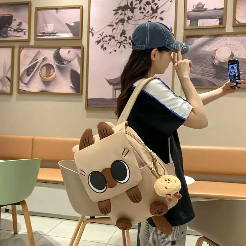 Cute Siamese  Backpack for Girls High School Students Cartoon Design Dual Shoulder Bag Soft Material Zipper Closure School...
