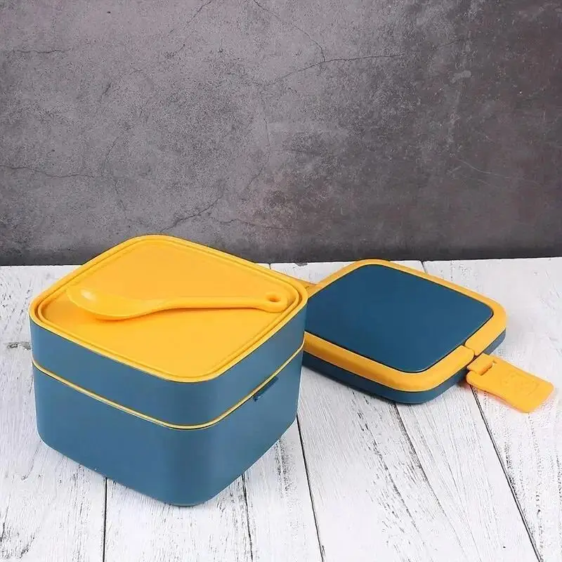 Fashion Morandi Color Portable Double Layered Lunch Box Student Lunchbox Plastic Microwave Preservation