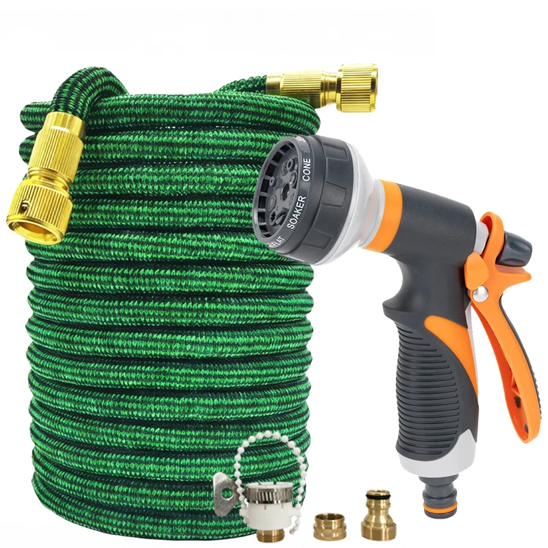 

Гибкий садовый шланг «Магия» длиной от 7,5 до 38 метров, с распылителем высокого давления, 8 режимов, для полива и орошения