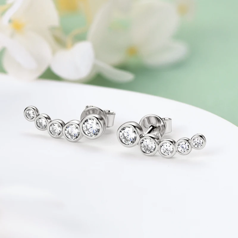 2023 New All Round Moissanite Earrings for Women 0.43ctw Climber Earrings Studs 925 Silver Certified Original Engagement Jewelry