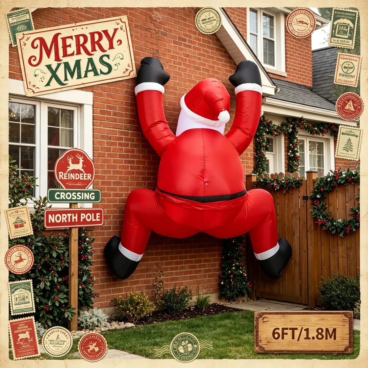 Climbing Santa Claus Inflatable Figure Christmas Wall Hanging Toy Blow Up Santa Decor Home Window Holiday Xmas Party Display