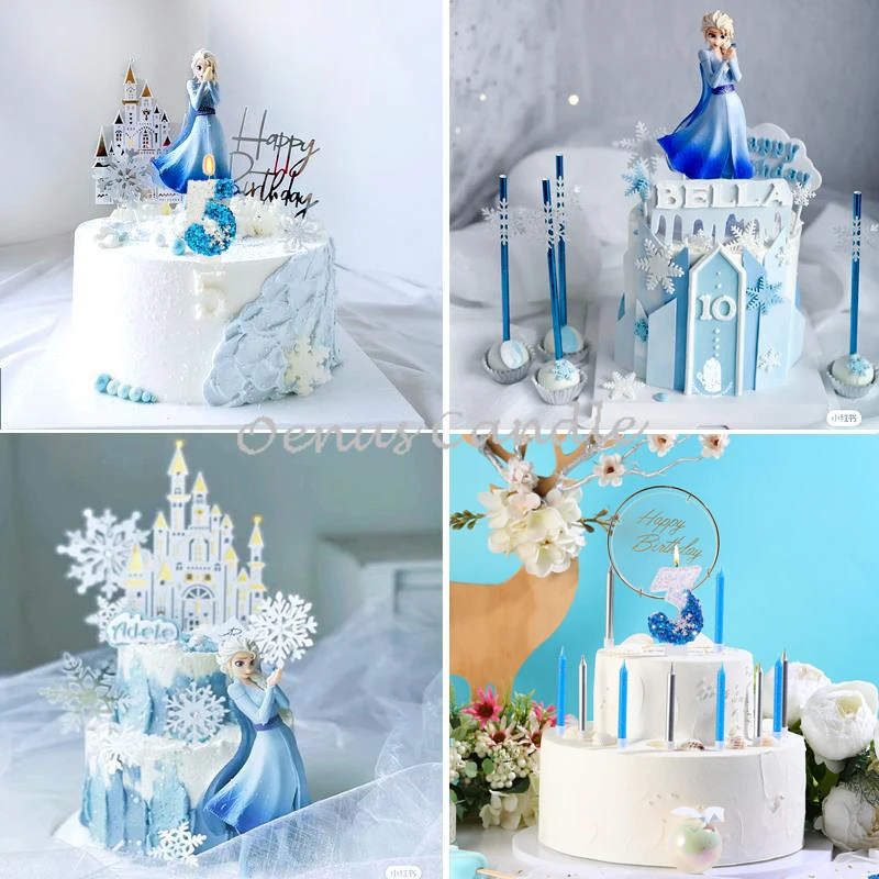 Christmas Frozen Birthday Candle for Cakes 0-9 Number Princess Disneys Candle Party Decor Snowflake Blue Candle Stands