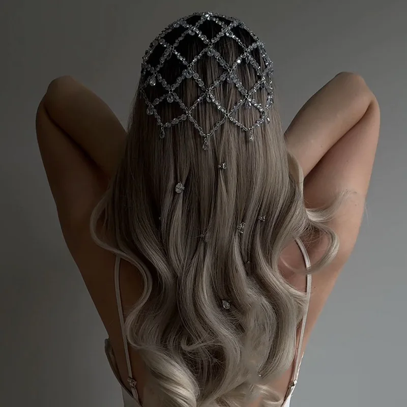 

Elegant Mesh Bridal Headband Water Drop Pendant Headwear Wedding Party Hair Accessory for Bride
