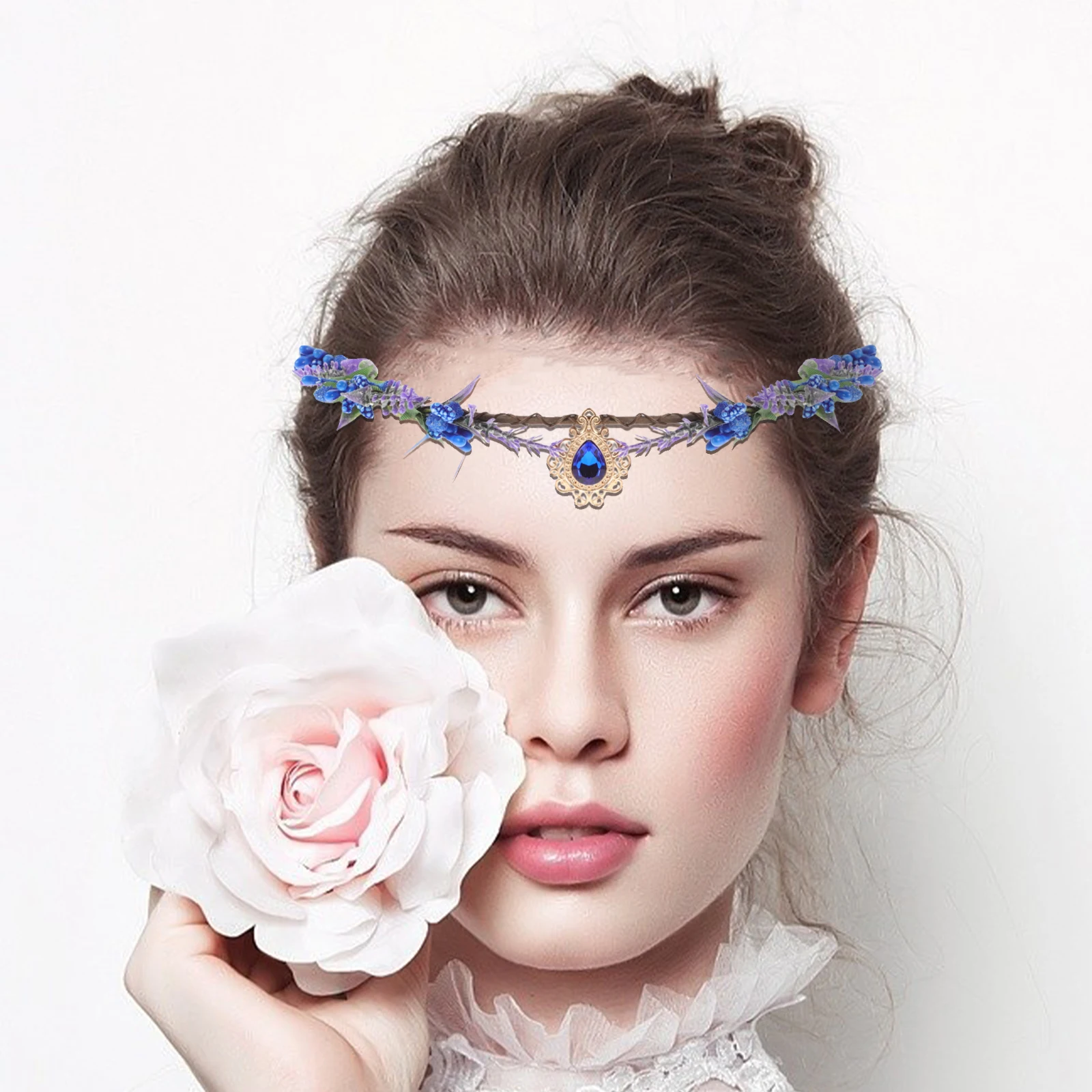 

Elven Headpiece Fairy Flower Crown for Women Festival Floral Headband Costume Accessories Mystical Wedding Event Decoration