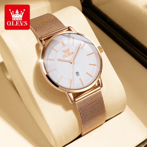 Imagen 1 del producto OLEVS-reloj Milanés con correa de malla para mujer, cronógrafo de cuarzo resistente al agua, sencillo y versátil, Pulsera Original, 5869