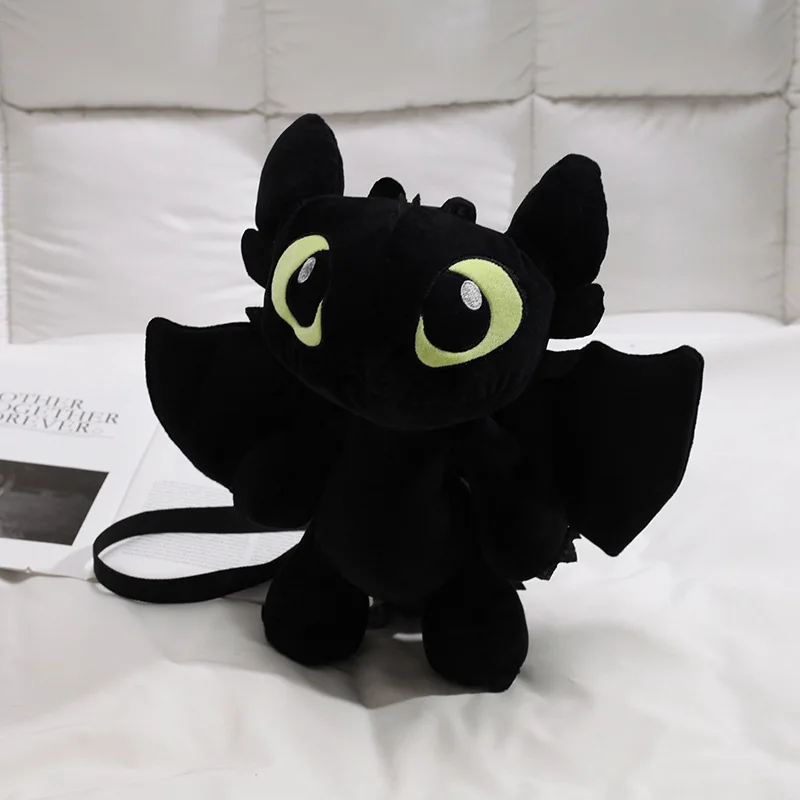 Funny Dragon Black Toothless Cosplay Anime Cartoon Portable Black Cute Lady Plush Doll Backbag Cartoon Small Shoulder Doll Bag