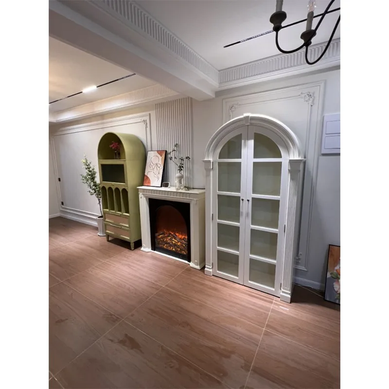 American light luxury solid wood bookcase living room floor mantel