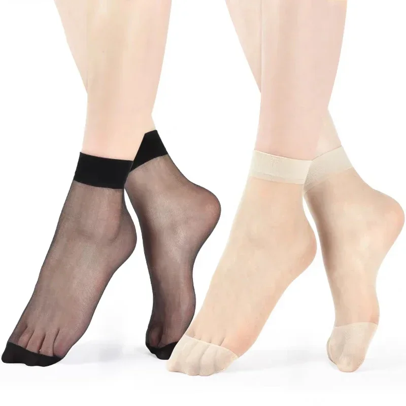 10/50pcs Transparent Thin Socks Women Black Skin Ultrathin Stockings Female Sexy Crystal Short Ankle Sock Nylon Non-Slip Meias