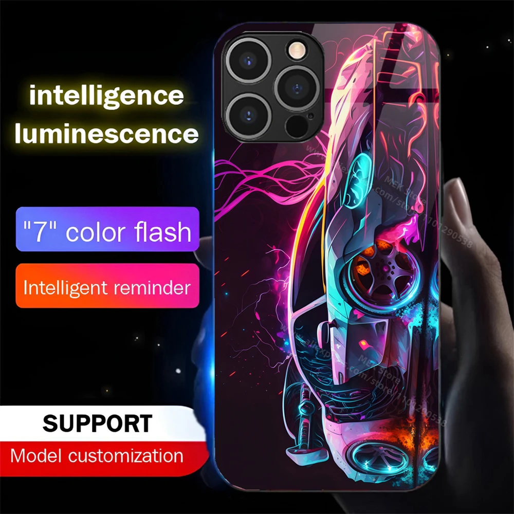 Punk Sports Car Pattern Sound Control LED Flash Case Luminous Cover For Samsung S24 S23 S22 S21 S20 FE Note 10 20 Plus Ultra A54