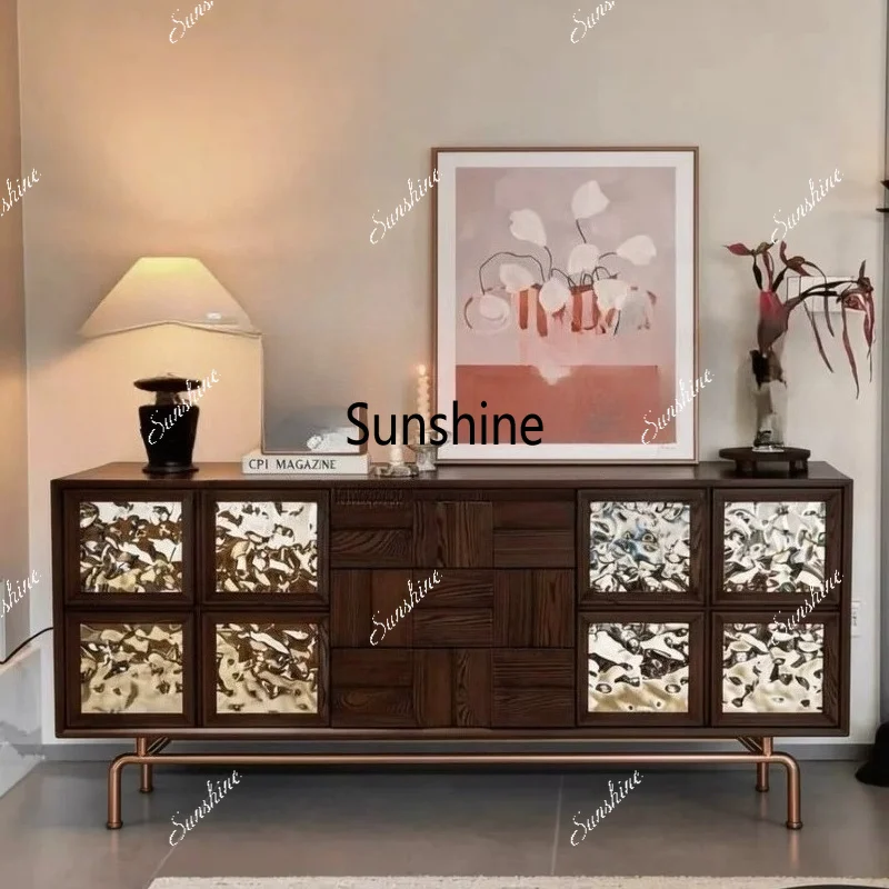 

Medieval French solid wood living room dining side cabinet retro wall storage cabinet