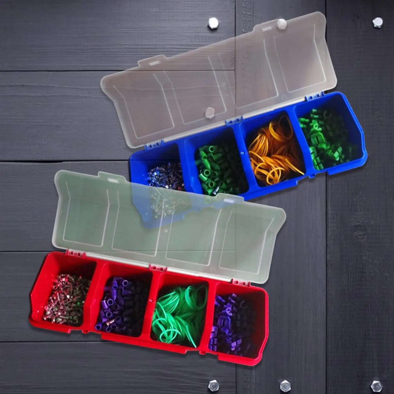 2Pcs Screw Organizer Storage Bins Durable 4 Compartments for Workbench Garage