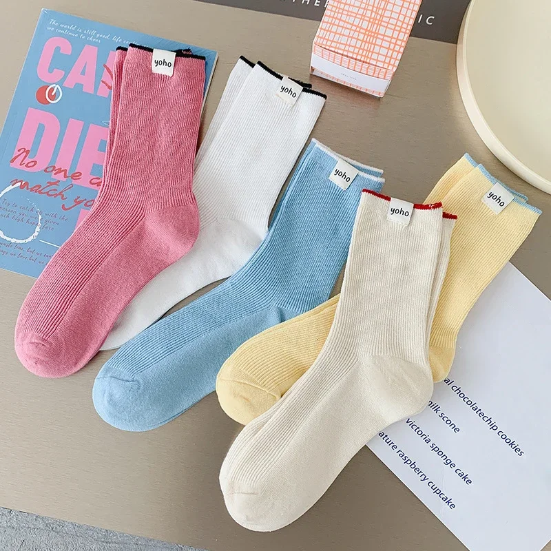 Korean Style Breathable Casual Socks Women\'s Socks Cotton New Trends Candy Color Simple Femal Crew Socks Girl Fresh Absorb Sweat