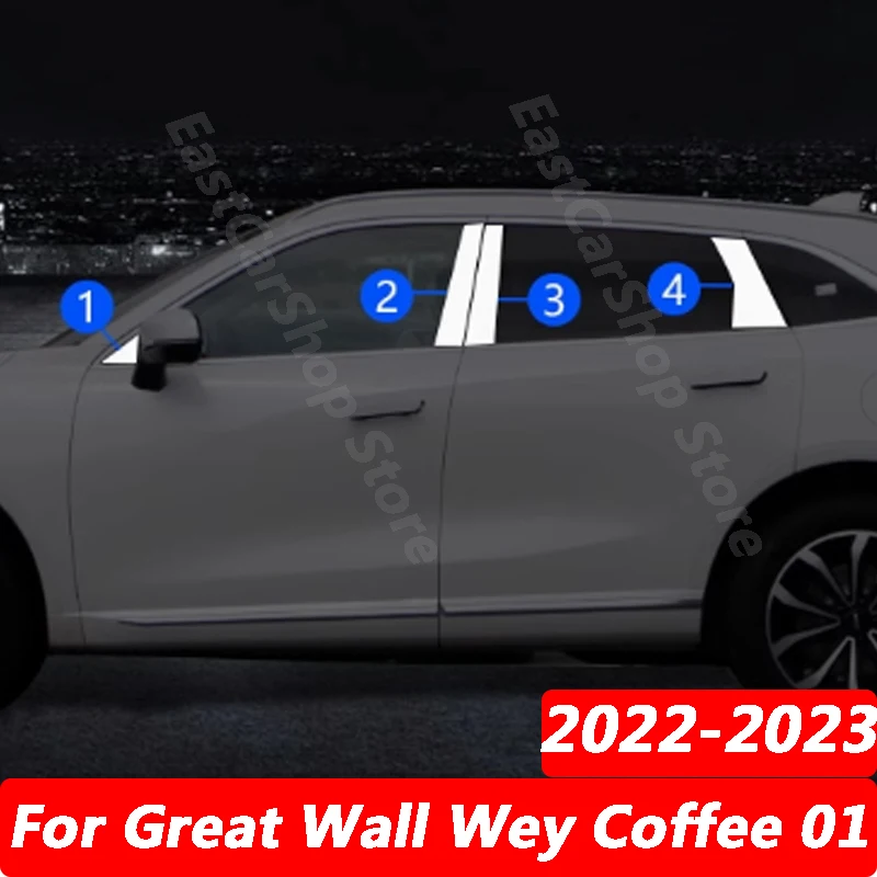 For WEY Coffee 01 PHEV 2022 2023 Car Stainless Steel Middle Central Column Window Trim B C Pillar Chrome Sticker Accessories