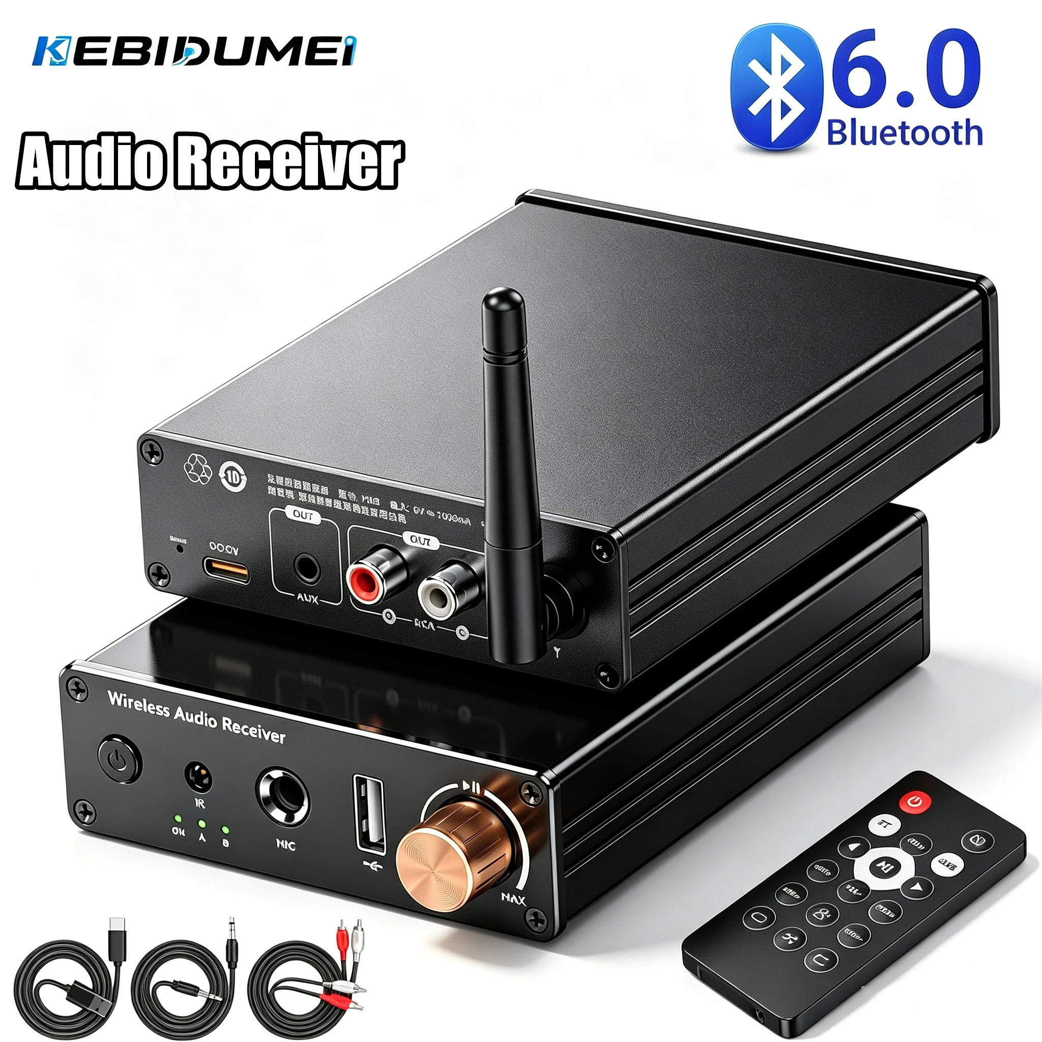 KEBIDUMEI Bluetooth 6.0 Audio Receiver 3.5mm AUX RCA USB Wireless Audio Adapter With IR Remote Control For PC TV Car Kit Speaker