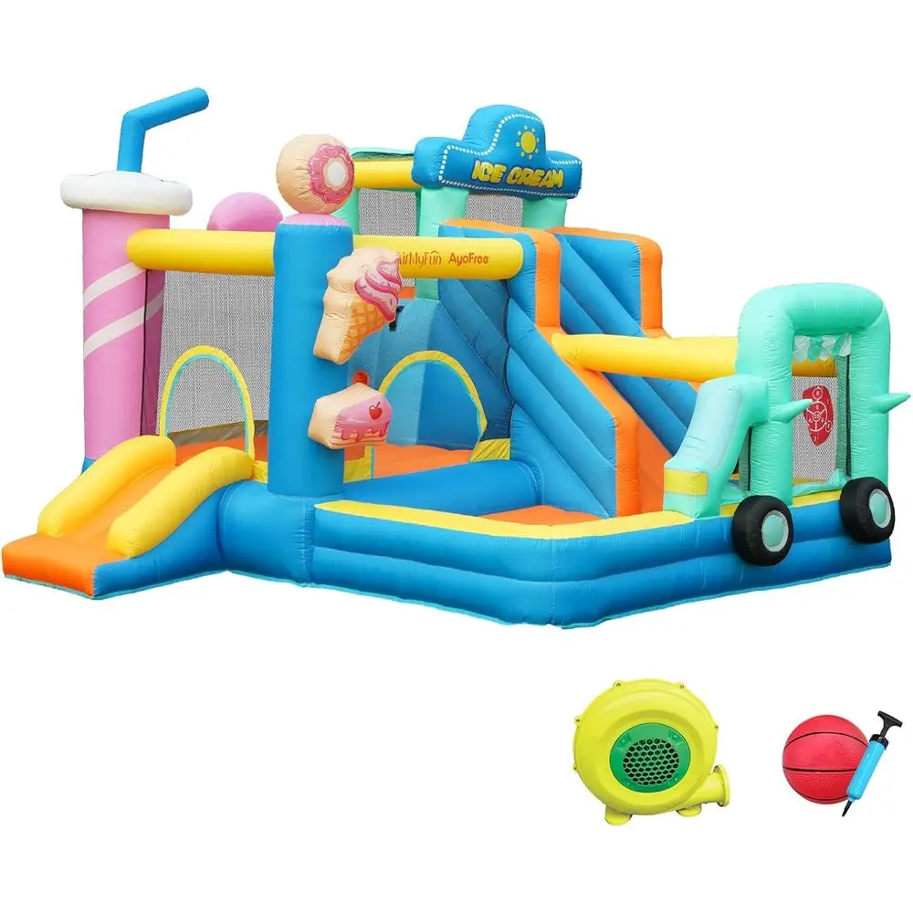 

Iatable Bounce House for Big Kids 8-12, Bouncy Castle for Kids 3-6 Toddler Bouncy House with Double Slide Ice Cream The