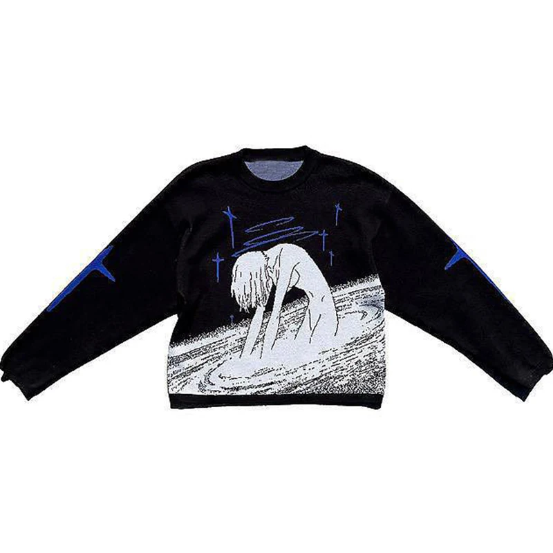 

2000s Fashion Hip-Hop Cartoon Retro Comfortable Loose Harajuku Gothic Street Wear Long Sleeved Knitted Pullover Women Sweater