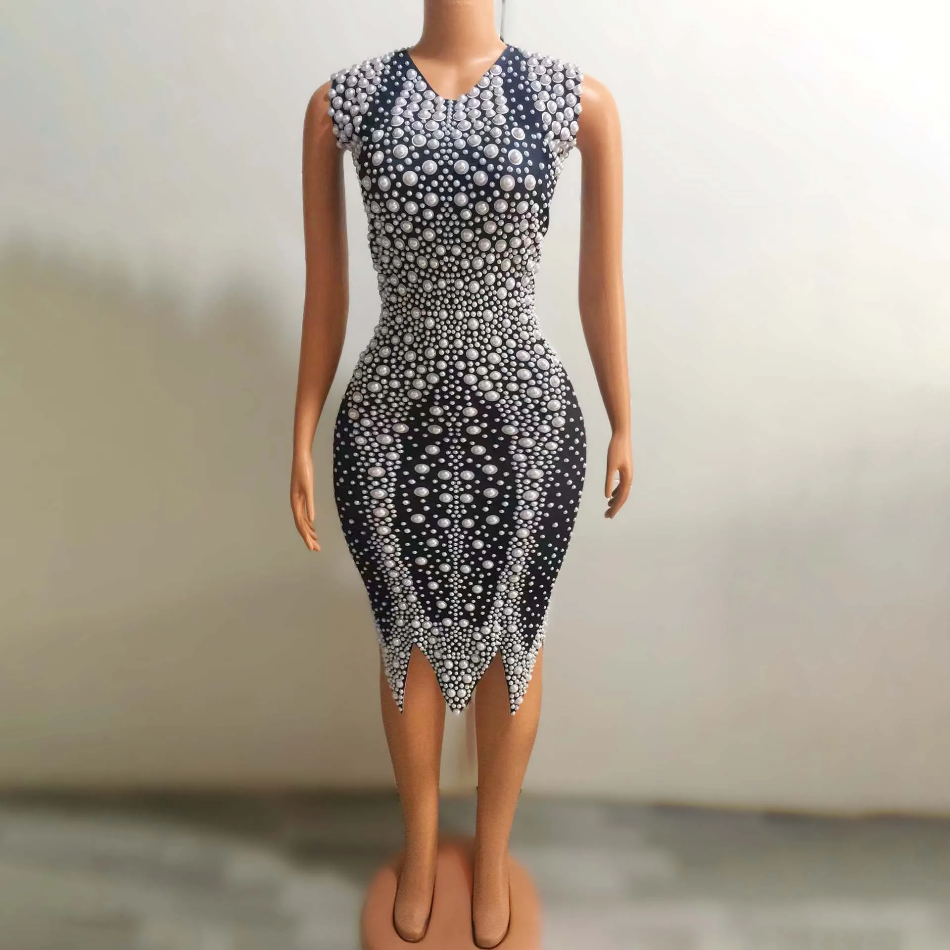 

Pearl Elegant Sleeveless Rhinestone Pearl Party Dress Sparkling Evening Cocktail Party Vestidos Organza Mujer Robes Bal De Promo