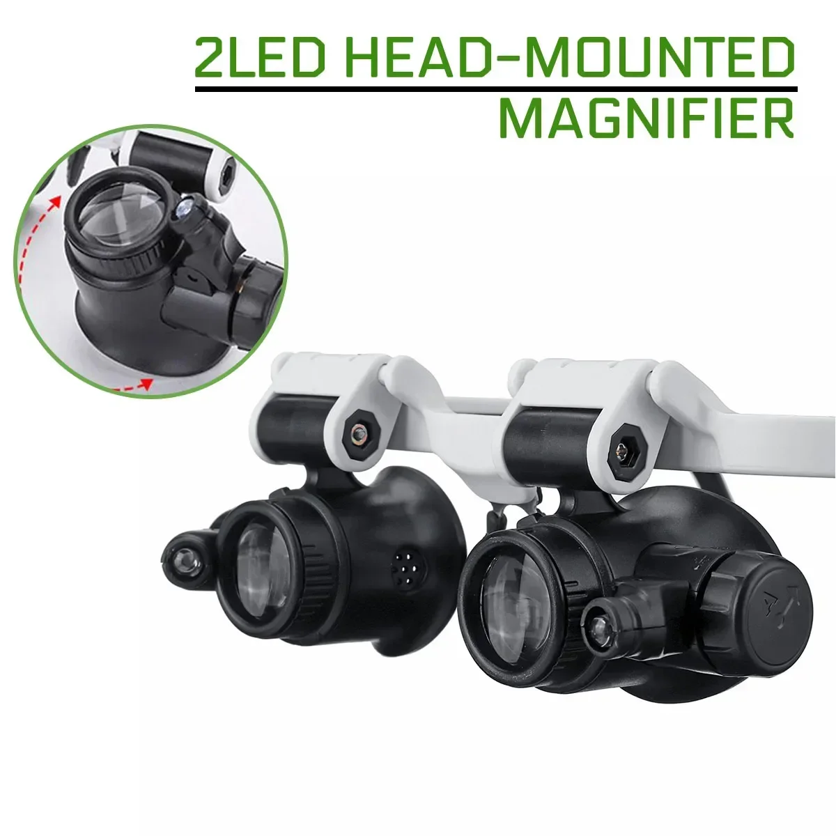 Head-Mounted Magnifier 2LED Illuminating Microscope Headband Repair LED Lamp Light Magnifying Glass with 8x 15x 23x Loupe