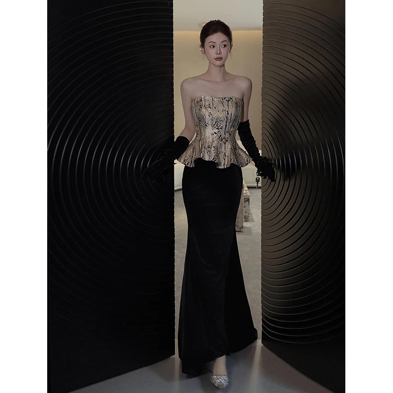 

Ele Bla Mermaid Gown Women's Sexy Strapl Long Dr Adult Ceremony Par Celebration High Waist Tailoring Gown