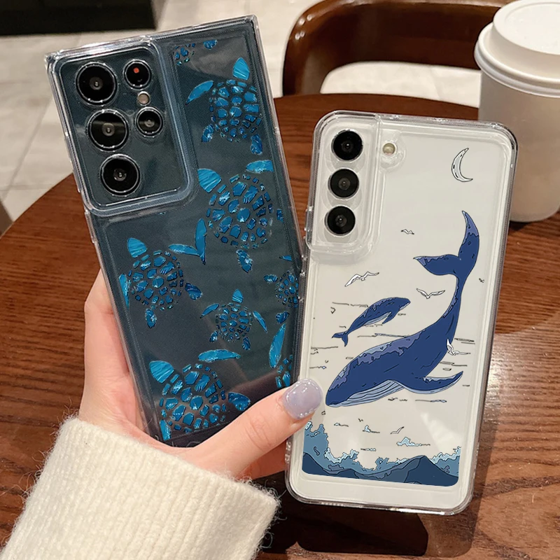 Clear Phone Case For Samsung Galaxy A17 A56 A16 A15 A55 A54 A36 S25 Edge S23 S22 Ultra Plus S24 FE Ocean Shark Whale Soft Cover