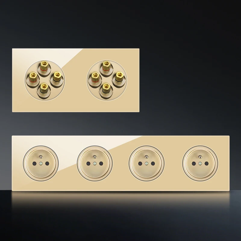 مفتاح LED متصل بالزجاج الذهبي على طراز الاتحاد الأوروبي مقبس من النوع c ذكي USB شحن سريع 20 وات مجموعة وحدة CAT6
