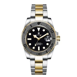 40MM Corgeut NH35 Automatic Watch Two Tone Gold Sapphire Glass Ceramic Bezel Men Diver Watches Dress Male Clock reloj hombre