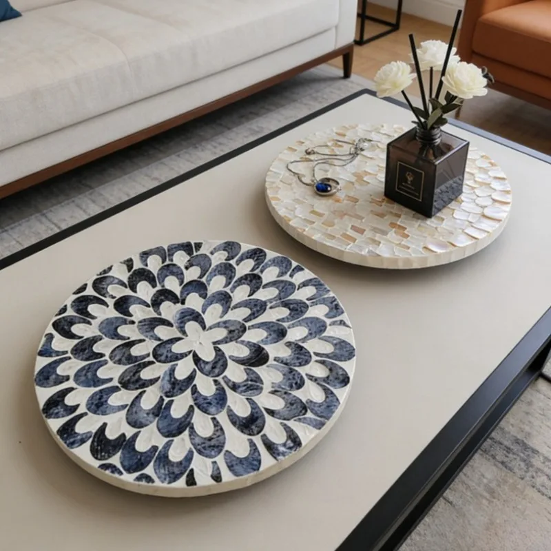 

Nordic Natural Seashell Rotating Pallets Creative Handmade Storage Tray Luxury Aromatherapy Tray for Living Room Organizer