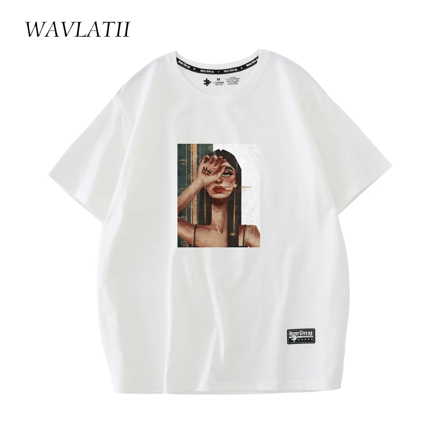 WAVLATII New 2022 Women Gothic Style T Shirts Female Abstract Printed Streetwear 100% Cotton Black Summer Tees Tops WT2208