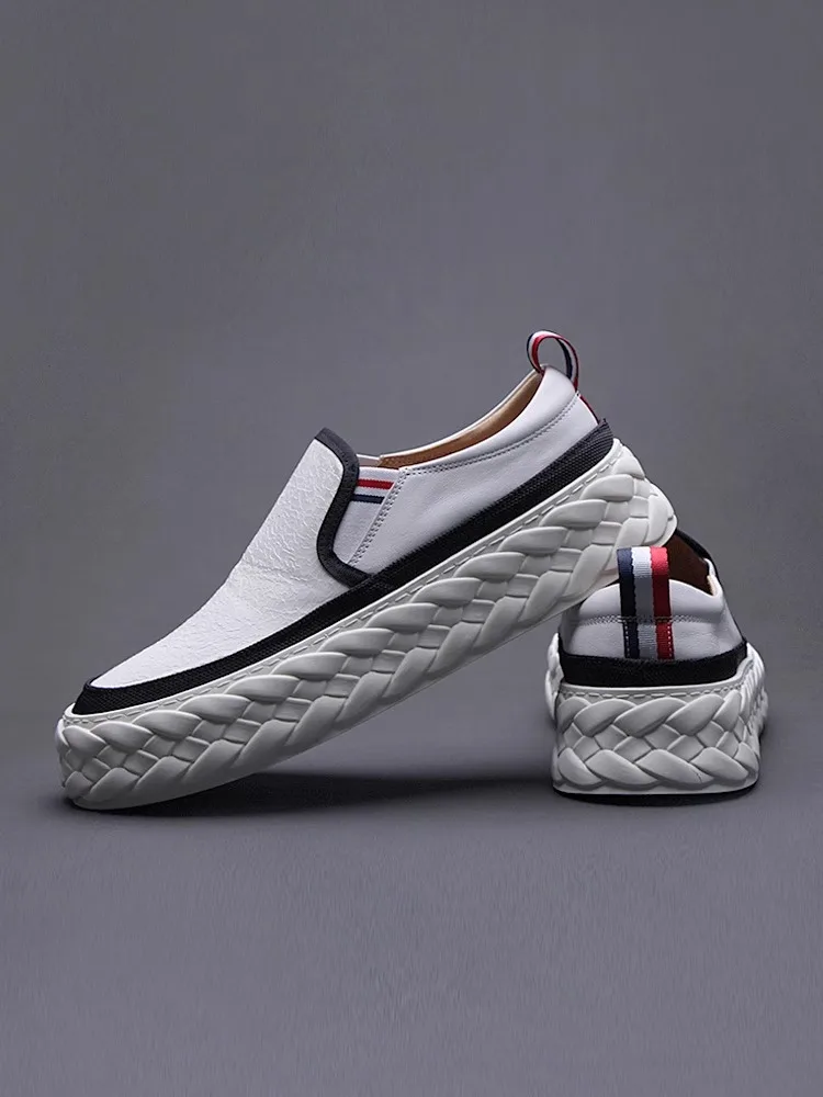 Spring men\'s shoes 2024 new real cowhide thick soled board shoes breathable comfortable casual shoes men soft soled sports shoes