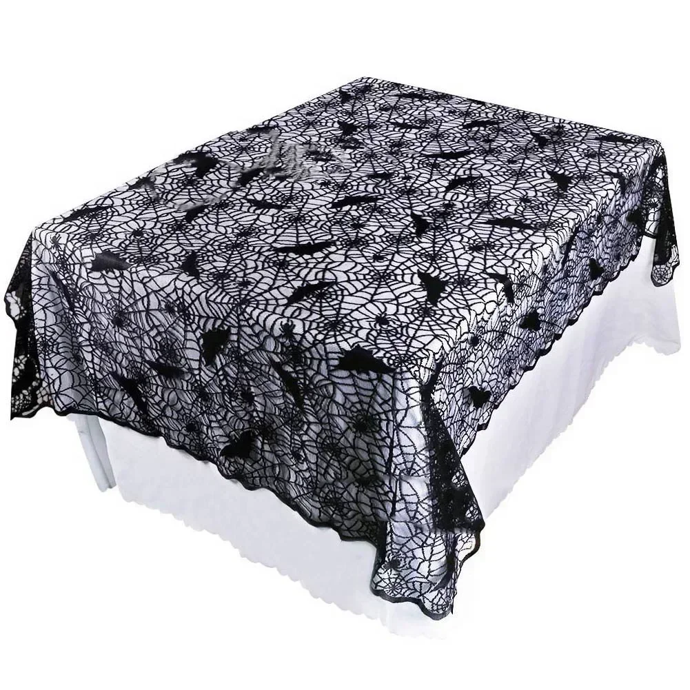 Halloween Indoor Decor Black Spider Web Lace Table Tablecloth Runner Home Party Seamless Piece Design Purple Spider Webs