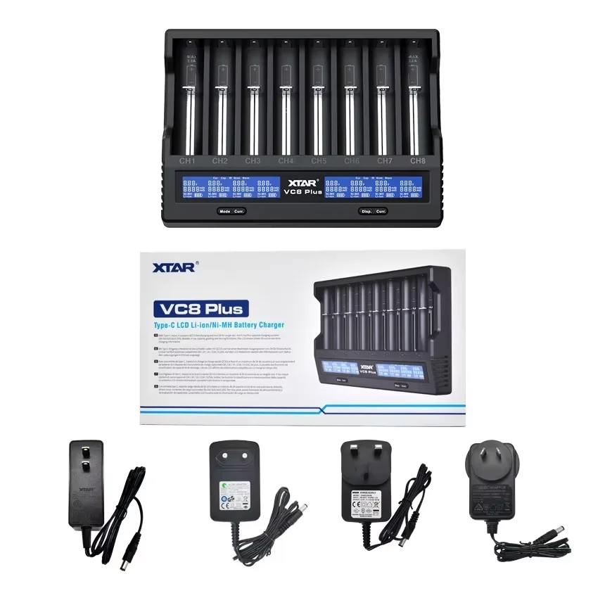 XTAR VC8 Plus 18650 Battery Charger 12V DC Input 3A Fast Charging Intelligent Charger Type-C LCD Display 21700 Battery Charger