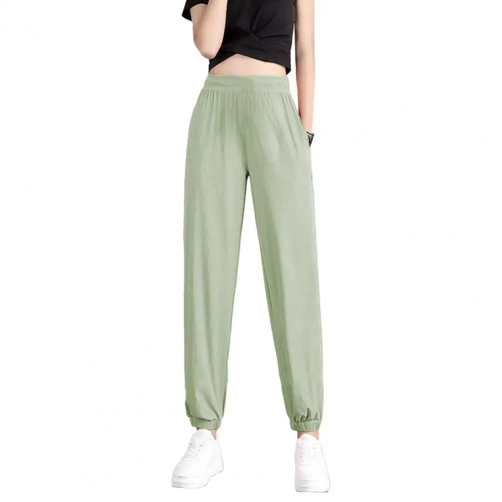 Pantalones con bolsillos reforzados para mujer, cintura elástica, Color sólido, costuras de bolsillo reforzadas, ajuste suelto, tiro medio, Delgado