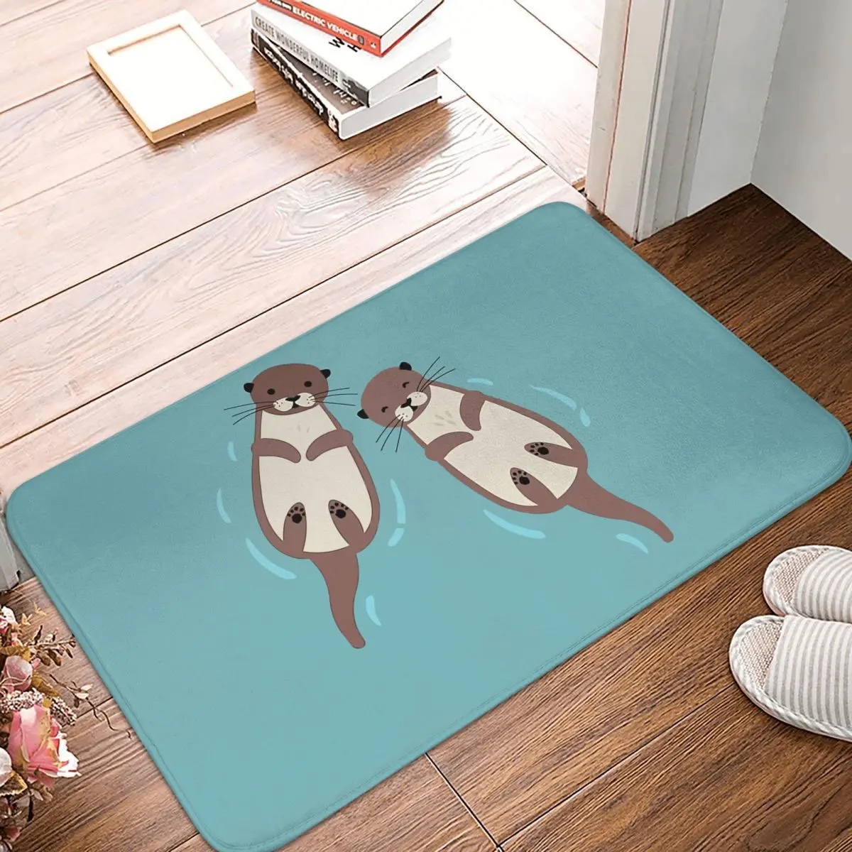 Otter Pet Lover Bath Non-Slip Carpet Otters Flannel Mat Entrance Door Doormat Floor Decoration Rug