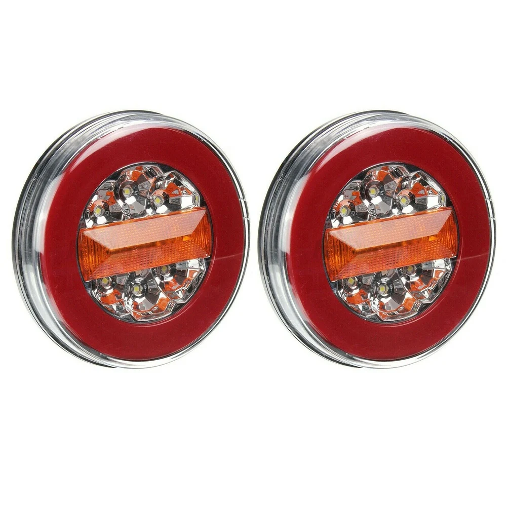 2X 12-30V Hamburger Round Flowing LED Rear Tail Light for Truck Lorry Camper