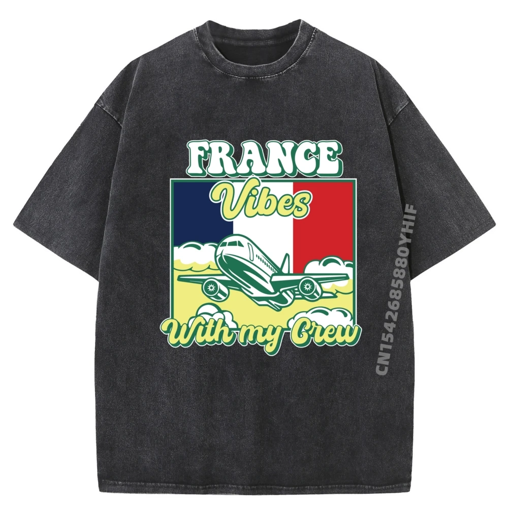 

Travel France Vibes With My Tops Tees Funny Simple Comfortable Female T-shirts For Men Graphic Tops Leisure Washed T Shirt