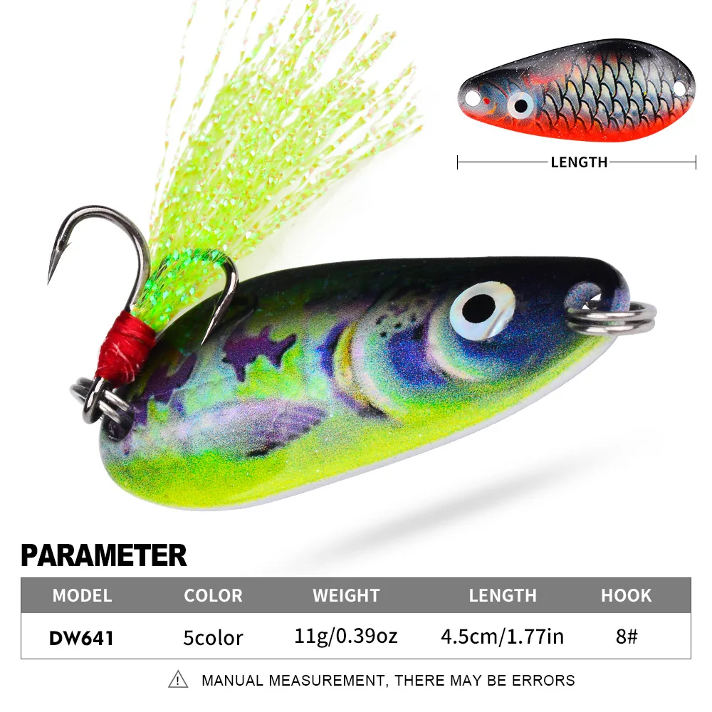 5pcs/set New VIB Spoon Lure 11g 4.5cm Zinc Alloy Metal Blade Vibrating Trout Perch Bait Long Cast Fishing with Tail Tackle
