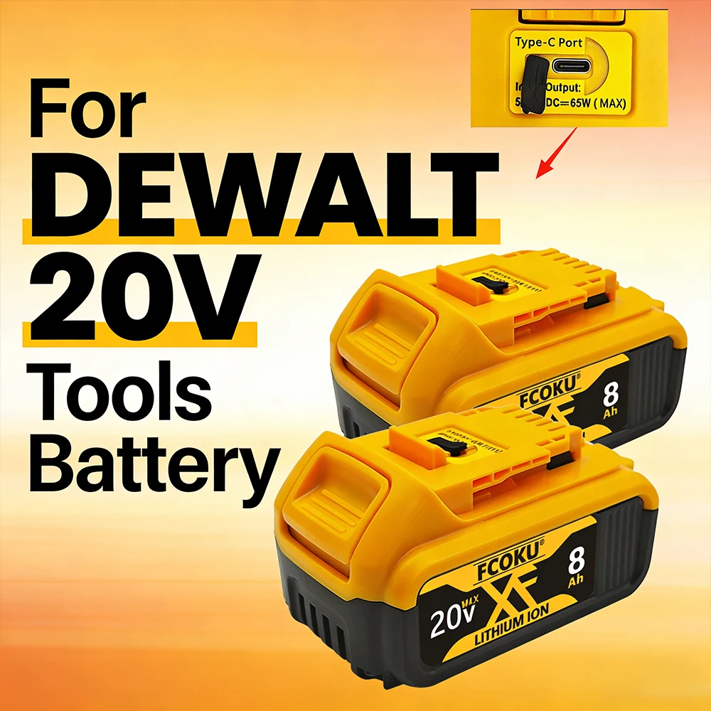 

Maximize Your For DEWALT 20V Tools –6.0Ah 8.0Ah High Capacity Replacement Battery + Type-C, Works with DCB184 DCB181 DCB182