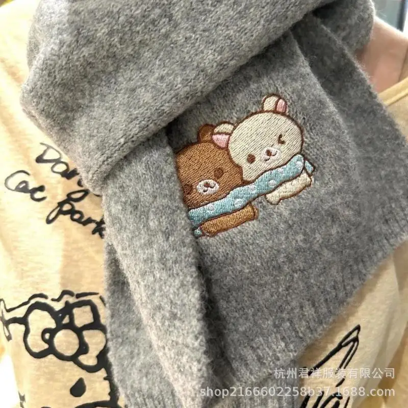 Kawaii Cartoon Rilakkuma Scarf Autumn Winter Embroidered Warm Scarf Sweet Couple Accessories Ins Cute Christmas Gift For Girls