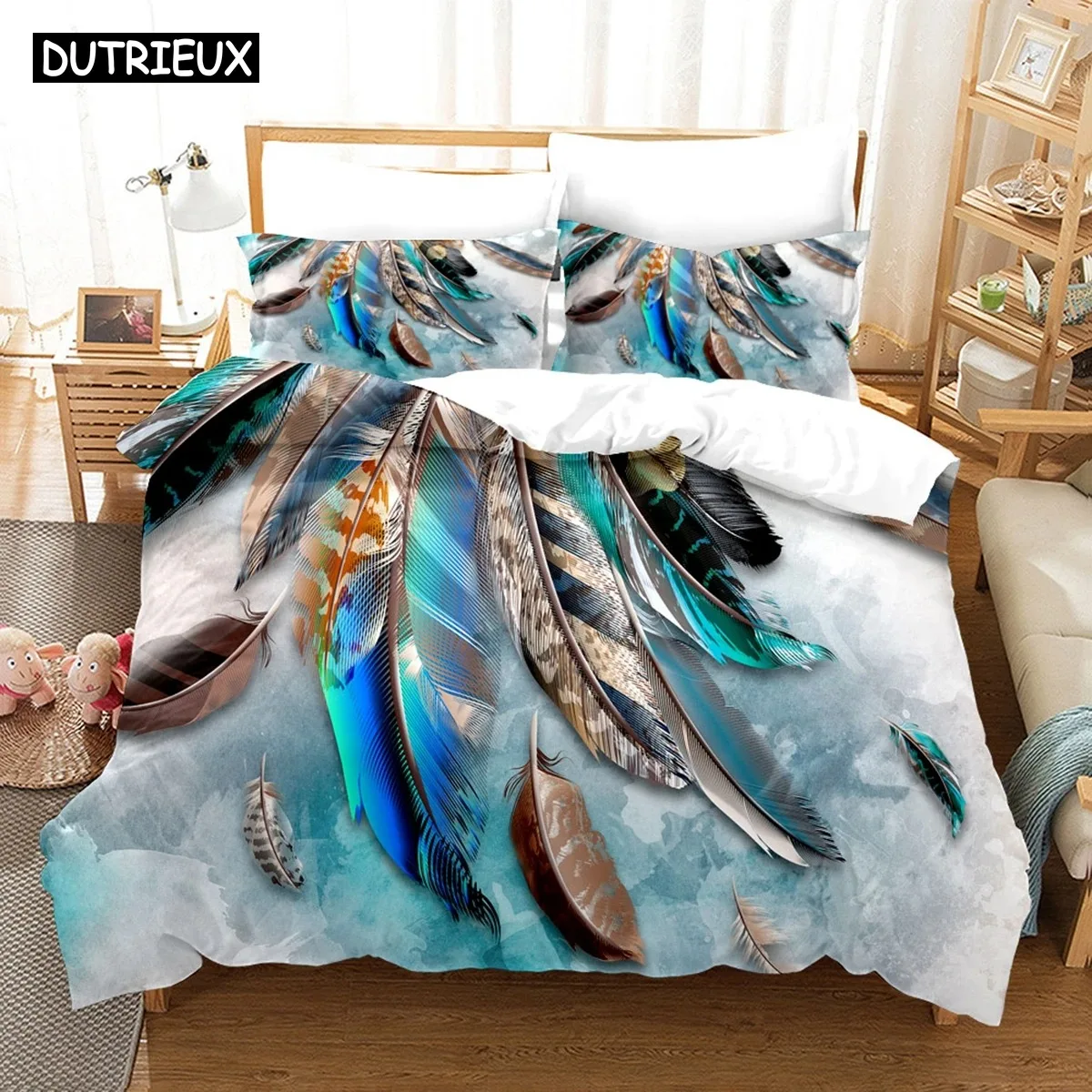 3D Plume Bedding Sets Duvet Cover Set With Pillowcase Twin Full Queen King Bedclothes Bed Linen