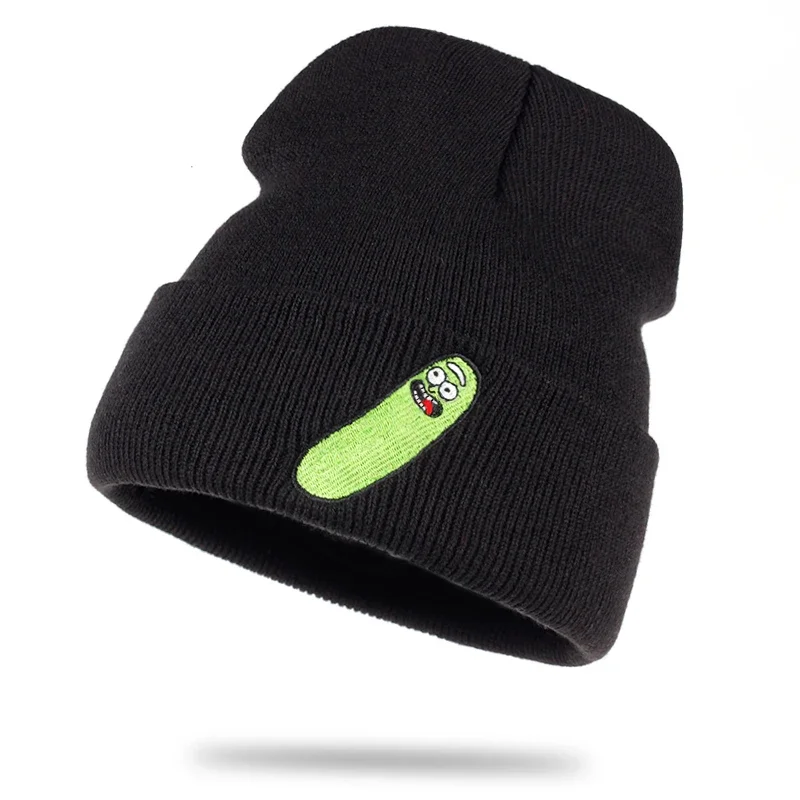 Winter Embroidery Pickle Hat Cartoon Beanie Outdoor Skiing Knit Hat American Anime Cotton